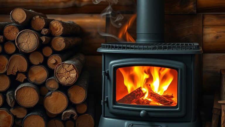 pine wood stove burning