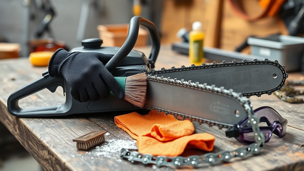 safe chainsaw cleaning preparation