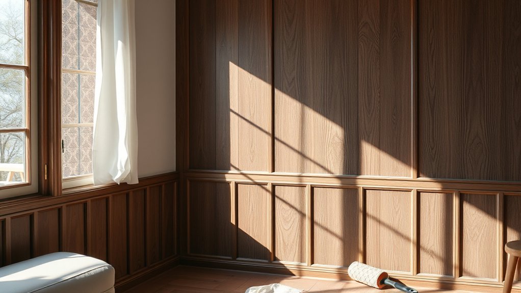 wallpapering over wood paneling