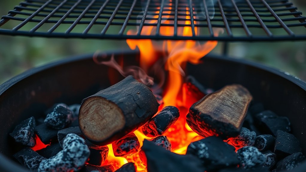 wood in charcoal grill